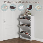 BORNOON Shoe Cabinet with 3 Flip Drawers, Hidden Wood Shoe Cabinet,Freestanding Shoe Storage Cabinet for Entryway Hallway.White. 47.2" H*31.5" W*9.45" D.