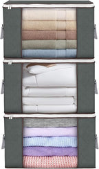 Large Storage Bags, 3 Pack Clothes Storage Bins Foldable Closet Organizers Storage Containers with Durable Handles Thick Fabric for Blanket Comforter Clothing Bedding 90 L (Gray)