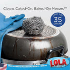 Stainless Steel Wool Scourer -Jumbo Sized- 12 Pack, 35 Grams, by LOLA, Curled Flat Wire, Cleans Caked On & Baked On Messes on Cookware