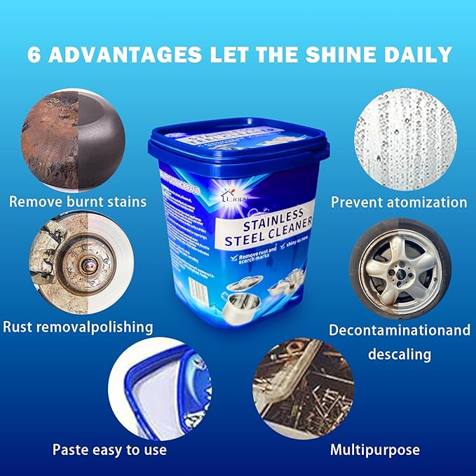 Liapu Stainless Steel Cleaner Paste – Heavy Duty Polish for Cookware, Sink, Grill, Pots & Pans – Restores Shine, Removes Rust & Stains – Safe for Kitchen & Appliances (3)