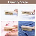 Wood Laundry Stain Brush Set (Large + Small) with Boar Bristles – Tough Stain Remover for Delicates, Cotton, Linens & Shoes, Laundry Scrub Brushes for Clean Fabric