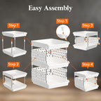 Lifewit Plastic Stackable Storage Baskets, 3 Tier Stacking Bins for Food and Clothes, Multifunctional Organizer for RV, Kitchen, Playroom, Pantry, White, 35 x 30 x 50 cm/14 x 12 x 20 inch, 1 Pack