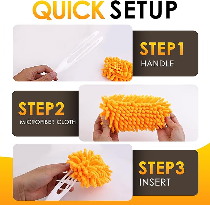 Redones Dusters for Swiffer - Reusable Duster Refill Compatible with Swiffer Hand Duster(8 Pack+1Handle), 360 Heavy Duty Dusters Refills