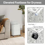 Hiagnete Toilet Paper Storage Basket with Lid and Wheels, Rattan Toilet Paper Holder Storage, Toilet Paper Organizer for Bathroom, Bedroom, Kitchen, 12.6”L x 7.1”W x 17.14”H, White