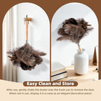2 Pack Ostrich Feather Dusters with Wooden Handle, 13.5 inch Natural Fluffy Feather Dusters for Dusting Home, Car, Delicate Surfaces, Reusable Soft Cleaning Tools for Ledges, Blinds