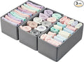 Small Foldable Fabric Drawer Organizer 3-Pack - 11“ Breathable Closet & Dresser Storage Bins for Socks, Underwear, Bras & Baby Clothes, Gray