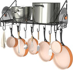 VyGrow 28 Inch Pot Rack Wall Mounted, Pots and Pans Organizer with 12 Hooks and 2 Pot Lid Holders, Heavy Duty Steel Pot and Pan Hanger for Kitchen Cookware Utensils Storage 34.7" Lx13 Wx12.6 H
