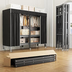 75in Heavy Duty Portable Closet with Cover 1200Ibs Foldable Covered Clothes Rack for Hanging Armoire Wardrobe Closet System Freestanding Coat Storage Garment Racks (190cm/74.8in（black）)