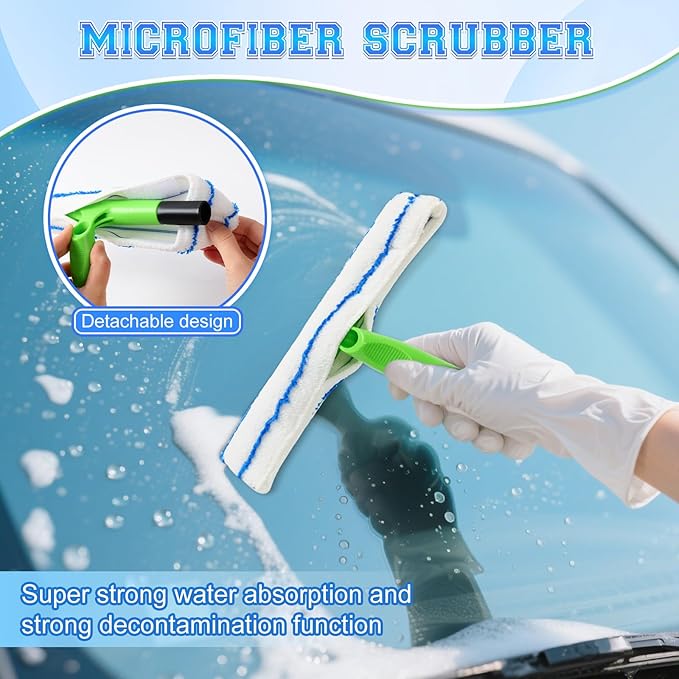 Recyclable Silicone Window Squeegee Kit,Glass Cleaning Tools,Multifunctional Silicone Window Squeegee Cleaner Kit & Microfiber Scrubber for Shower Glass Mirror Door Car