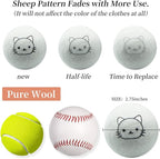 Dryer Balls Laundry Reusable, XL Wool Dryer Balls Cute Cat Face 6 Pack, Fabric Softener Ball, Extra Large Dryer Balls with Cat Pattern, Shorten Drying Time, Organic Wool - Dry 1000+ Loads