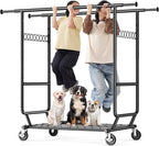 HOKEEPER Clothes Rack Heavy Duty Clothing Rack Load 650 LBS Collapsible Garment Rack with Wheels Double Rod Coat Rack for Hanging Clothes Commercial Closet Rack with Shelves, Black 22" D*75" W*68" H