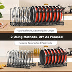 Housolution Pot and Pan Organizer Rack for Cabinet, Expandable Pot Lid Organizer Holder with 14 Adjustable Dividers, Fully Expanded Size 22.83" W x 7.09" D x 7.09" H, Black