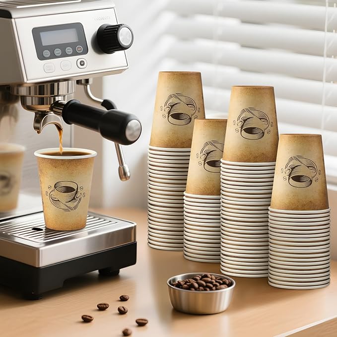 300 Pack 12oz Paper Coffee Cups, Hot/Cold Beverage 12oz Disposable Coffee Cups, Retro Design, Leak-Proof, Hot or Cold Drink, Cocoa, Chocolate, Coffee Bar Supplies