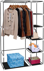 Portable Closet Wardrobe,67'' Closet Storage Organizer Rack with Shelves and Cover for Hanging Clothes, Non-Woven Fabric, Quick and Easy to Assembly (Black)