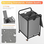 120L (31.7 Gal) Laundry Sorter 2 Section, Rolling Laundry Basket with Lockable Wheels and Lid, Laundry Hamper with 2 Separated Removable Bags Dirty Clothes Hamper for Laundry Room Organizer, Grey