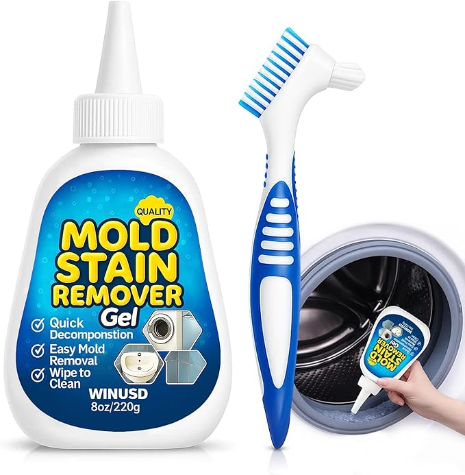 8OZ Active Stain Remover Gel Cleaner for Washing Machine Seal, Bathroom Grout, Shower Caulk, Tile, Walls, Toilet Bowl, Sink, Silicone - Effortless Application, Long-Lasting Protection