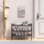 ROMGUAR CRAFT 3 Tier (Thick) Bamboo Shoe Rack for Closet Free Standing Wood Shoe Shelf for Entryway Small Space Stackable 27"x12"x21" (Black Brown)