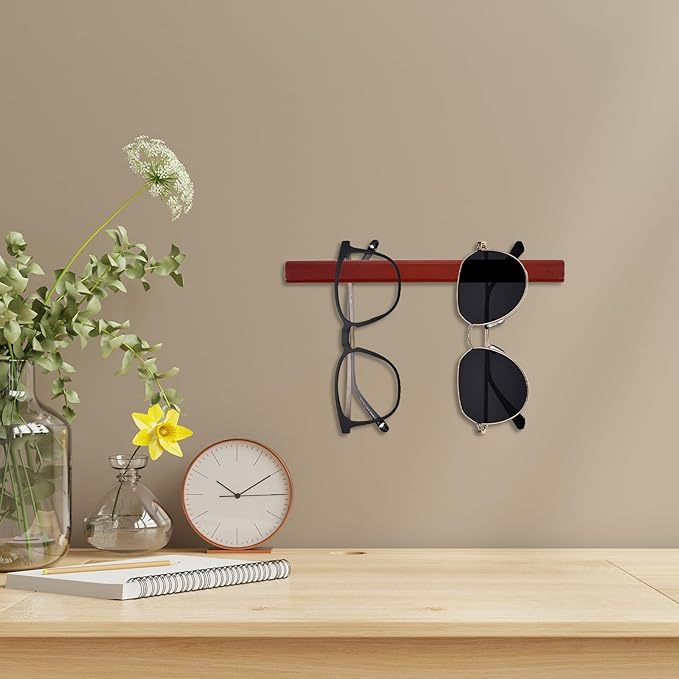 FUOYLOO Eyeglass Display Wall Mount, Wall Sunglasses Holder Organizer for Multiple Glasses, Eyewear Glasses Rack Stand Shelf, Space Saving, Coffee