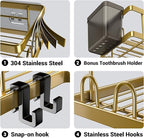 AKTECKE Corner Shower Caddy Organizer Shelf: 2Pack Adhesive Shower Rack, No Drilling Stainless Steel Shower Storage Shelves for Bathroom Kitchen (Gold)