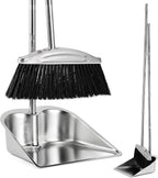 VOOWO Broom with Dustpan Combo Set, 46" Stainless Steel Broom and Dustpan Set for Home, Heavy Duty Dust Pan with Long Handle, Broom for Sweeping Indoor and Outdoor, Kitchen Broom and Dust Pan (Black)
