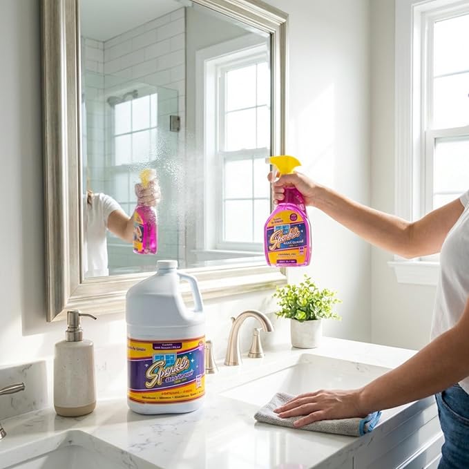 Sparkle Glass Cleaner Spray Bottle & 1 Gallon Refill, Ammonia-Free Original Formula, Streak-Free Shine, 33.8 fl oz + 128 fl oz (Pack of 3)