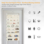 Hanging Jewelry Organizer with 50 Transparent Pockets, 360° Rotating Hanger & Secure Zipper Closure - Foldable Double Sided Jewelry Storage Bag for Earrings, Rings, Necklaces, Bracelets (Beige)