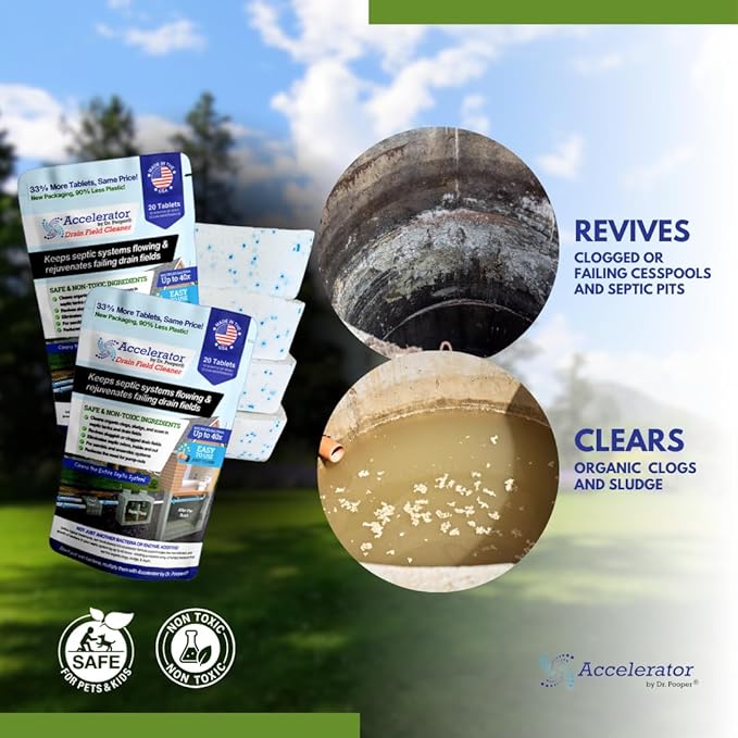 Cesspool & Septic Cleaner Kit by Accelerator by Dr. Pooper® - Commercial-strength bio-accelerator to get cesspools draining and flowing properly and keep them working | Made in USA | Safe & Non-Toxic
