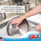 Stainless Steel Wool Scourer -Jumbo Sized- 12 Pack, 35 Grams, by LOLA, Curled Flat Wire, Cleans Caked On & Baked On Messes on Cookware