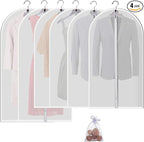 Mskitchen Garment Bags for Hanging Clothes, Clear Plastic Closet Storage Covers with Cedar Balls, 24" x 43"/54”, 6 Pack