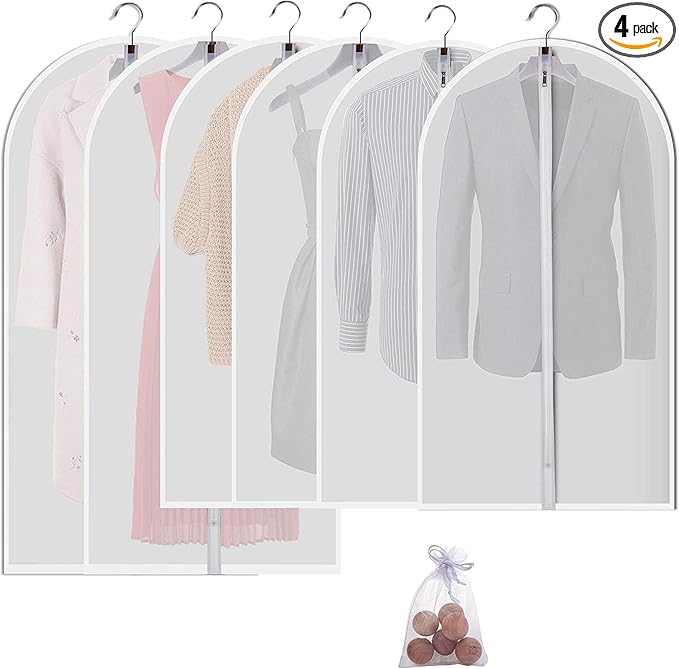 Mskitchen Garment Bags for Hanging Clothes, Clear Plastic Closet Storage Covers with Cedar Balls, 24" x 43"/54”, 6 Pack