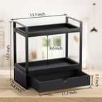 Boulphia 2-Tier Bathroom Organizer Countertop with Drawer, Wood Bathroom Counter Shelf for Storage, Vanity Organizer Countertop for Kitchen, Office