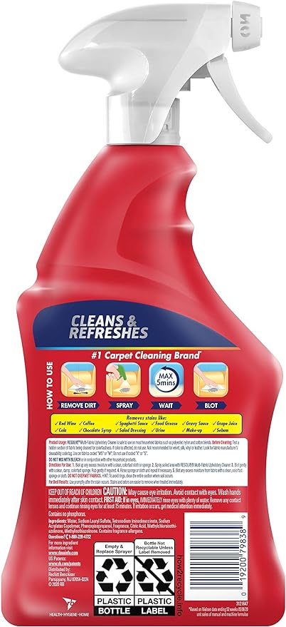 Resolve Carpet Cleaner, 22 fl oz Multi-Fabric Cleaner and Upholstery Stain Remover, Carpet Cleaner Spray