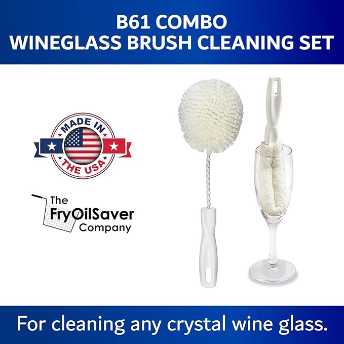 Set of 2 Crystal Stemware & Goblet Glass Cleaning Brush Kit - Non-Scratch Foam Wine Glass Brushes for Washing Glasses, Decanter, Mug, Stemware - for Home, Restaurant, Bar, Hotel - by FryOilSaver Co.