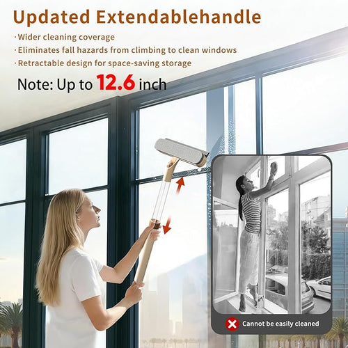 2 Pack 5-in-1 Extendable Window Squeegee with Spray, 12.6 Inches All-Purpose Window Cleaner Tool, Sponges, Silicon Blade & Gap Brush for Indoor/Outdoor Glass, Shower Door, Car Windshield, Mirror