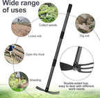 Cultivator Hoe Garden Tool, 45 inch Stainless Steel Long Handle Heavy Duty Gardening Tools，Extended Reach Double Hoes Suitable for Digging Loosening
