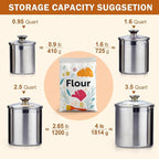 Cooks Standard Stainless Steel Food Jar Storage Canister Set Medium 4-Piece, 0.95qt/1.6qt/2.5qt/3.5qt Airtight Containers with Glass Lid for Tea Coffee Sugar Flour