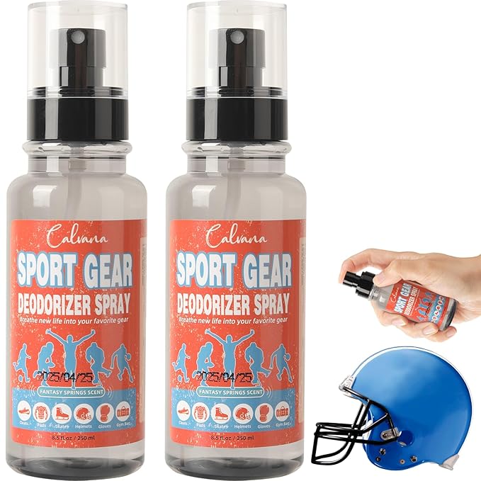 (2-Pack) Calvana 8.5 fl. oz Sports Equipment Deodorizer Spray, Heavy-Duty Odor Eliminator for Helmet, Hockey & Gym Bag, Boxing Glove, Work Boot, and Athletic Gear, Travel-Friendly, Total 17 fl.oz