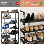 LANTEFUL 5 Tier Shoe Rack for Closet Shoe Organizer with 5 Hooks, Long Shoe Shelf Storage for Shoe and Boot Stackable Free Standing Shoe Rack for Entryway, Garage, Small Spaces, Dorm, Black