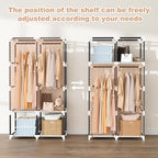 Portable Closet for Hanging Clothes, Portable Wardrobe Closet with Cover, 4 Storage Shelves, 2 Hanging Rods and 8 Side Pockets Easy Assembly and Sturdy Free Standing Closet for Bedroom Brown