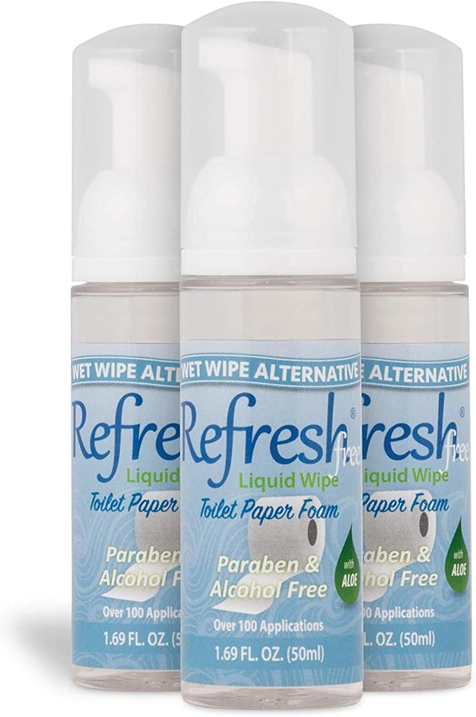 Refresh Wipes Sensitive Skin Foam Bundle– Alcohol & Paraben Free Formula - with Witch Hazel and Aloe – 3 Travel Foams + 8oz Refill