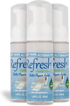 Refresh Wipes Sensitive Skin Foam Bundle– Alcohol & Paraben Free Formula - with Witch Hazel and Aloe – 3 Travel Foams + 8oz Refill