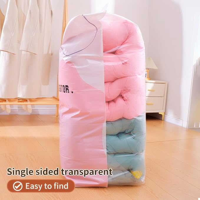 4 Pack Vacuum Storage Bags, Space Saver Bag Vacuum Seal Bags for Clothing Travel Moving Blankets Pillows Storage and Organization, Hand Pump Included