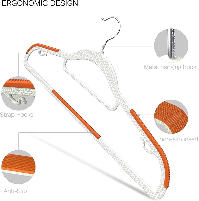 40 Pack Heavy Duty Plastic Hangers, Non Slip Clothes Hangers with Rubber Pads and 360° Hook - Thin Space Saving Hanger, Closet Organizer for Shirt, Pants, Suit, Skirt, Coat - Orange