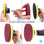 Swpeet 16Pcs 5Inch 3 Different Color Scrubbing Pads Drill Powered Brush Tile Scrubber Scouring Pads Cleaning Kit, Abrasive Buffing Pads Replacement with 1 Pcs Hook Attachment for House Cleaning
