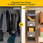 BrilliantJo 2 Pack 6 Shelves Hanging Closet Organizer with 2 Drawer, Hanging Storage with 4 Side Pockets for Clothes Shoes, 43.5"x12"x12"(Gray)