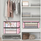 HomeHacks Storage 3-Pack Clothes Organizer Storage Bags Foldable Storage Box with Large Clear Window Sturdy Handles for Closet, Dorm, Pillows, Bedding, Clothes, Blankets, 35L, Pink