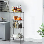 FDW 18L x 12W x 44H Wire Shelves Metal Shelf with 4 PP Sheets Storage Shelves 4 Tier Layer Storage Shelves for Laundry Bathroom Kitchen Garage,Black