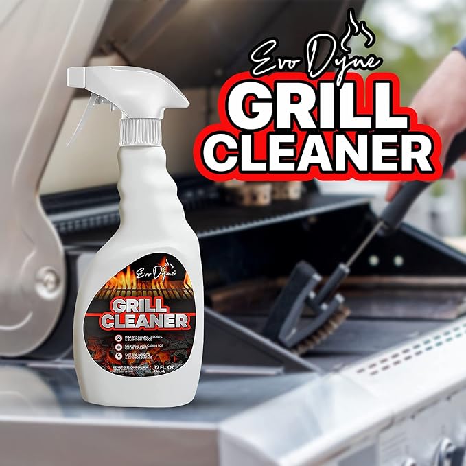 Evo Dyne Grill Cleaner Spray (32 oz), Made in USA - Quickly Cleans BBQ Burnt-on Foods and Grease from Grill Grates - Heavy Duty, Fast-Acting Formula, Less Scrubbing - Food Safe Grill & Oven Degreaser (3-Pack)