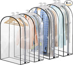Dntorx 4 Pack Full Clear Garment Bags with Side Zipper, 40&50" Clothes Covers with 10" Gusset, Transparent Hanging Suit & Coat Covers for Closet Storage, Jackets, Dresses, Windbreakers