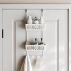Zenna Home SnugFit Over the Door Caddy Organizer with 2 Storage Baskets and 4 Hooks, Over Door Hanging Organizer for Bathroom, Kitchen, Bedroom, Closet, Easy to Install, No Drilling, White